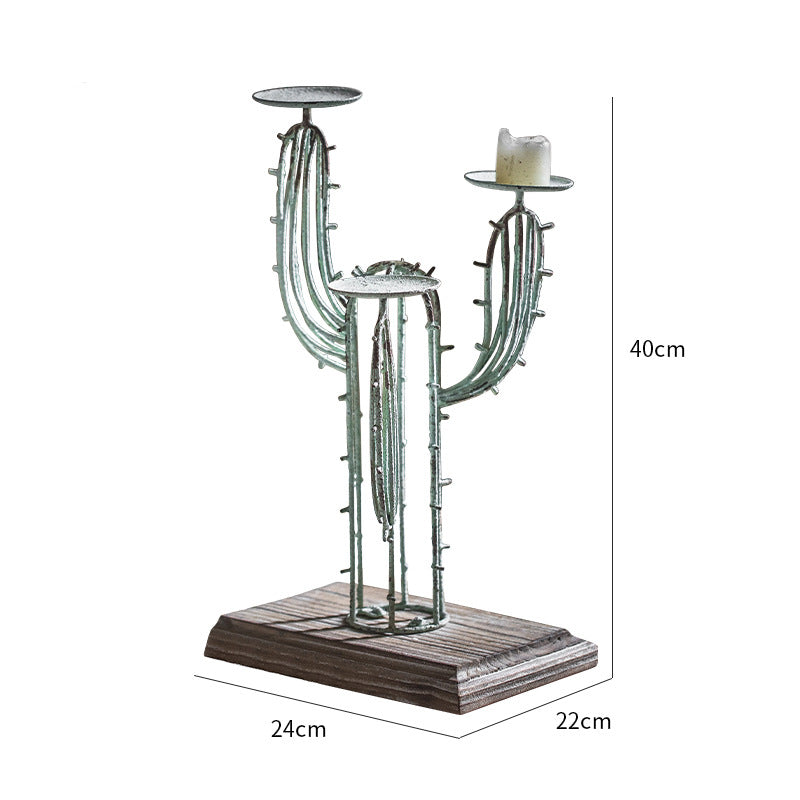 Bougeoir décoratif de table en fer forgé en forme de cactus Olivenorma