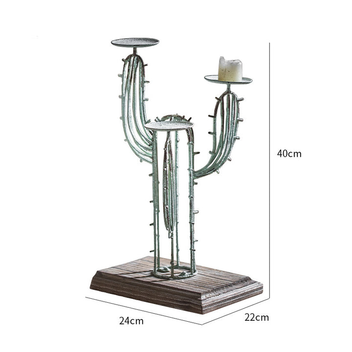 Bougeoir décoratif de table en fer forgé en forme de cactus Olivenorma