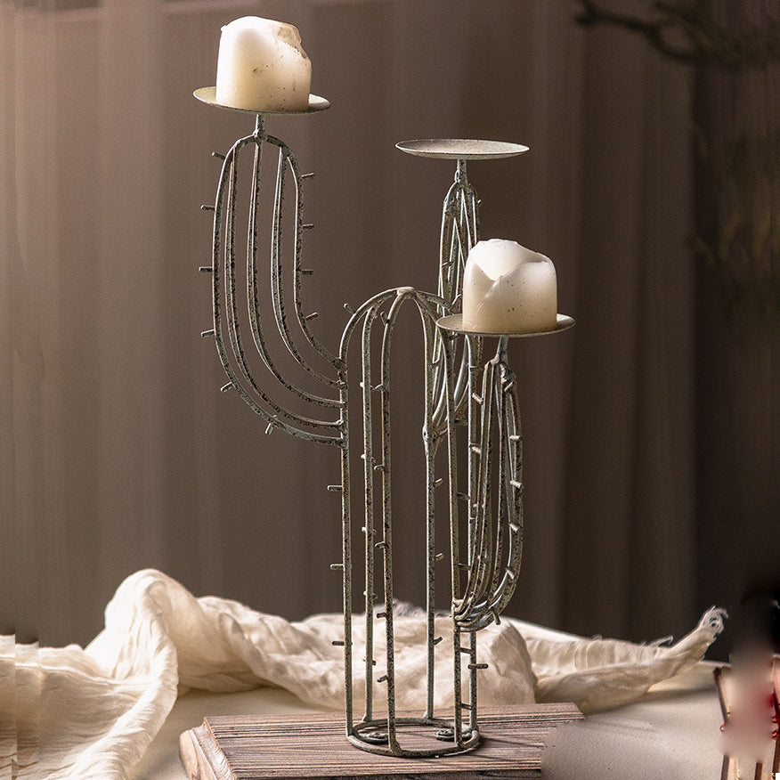 Bougeoir décoratif de table en fer forgé en forme de cactus Olivenorma