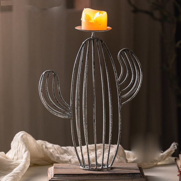Bougeoir décoratif de table en fer forgé en forme de cactus Olivenorma