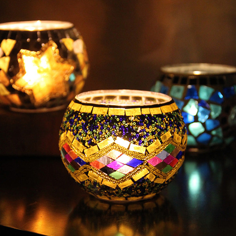 Bougeoir en mosaïque de verre rétro européen Olivenorma