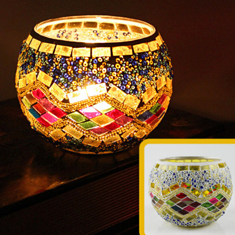 Bougeoir en mosaïque de verre rétro européen Olivenorma