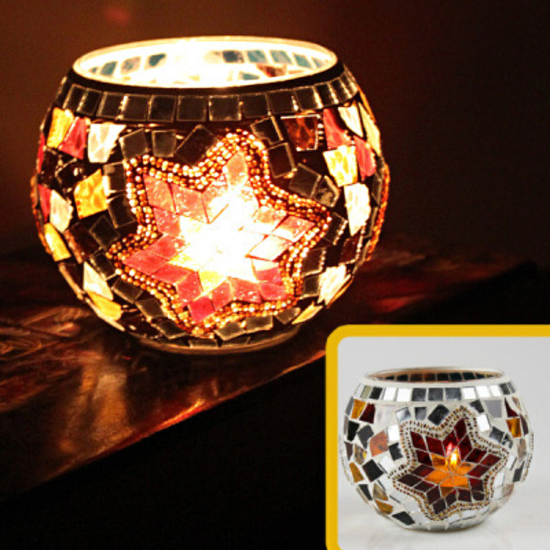 Bougeoir en mosaïque de verre rétro européen Olivenorma