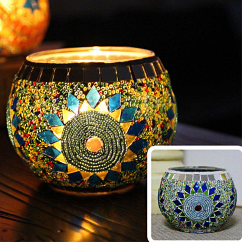 Bougeoir en mosaïque de verre rétro européen Olivenorma