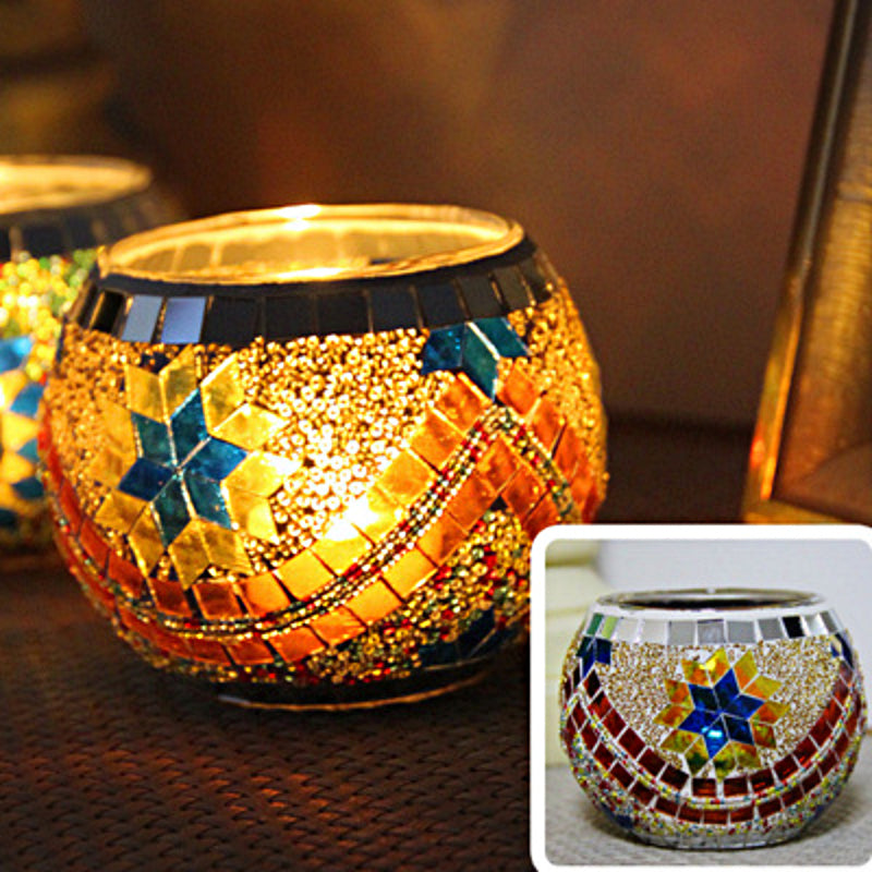 Bougeoir en mosaïque de verre rétro européen Olivenorma