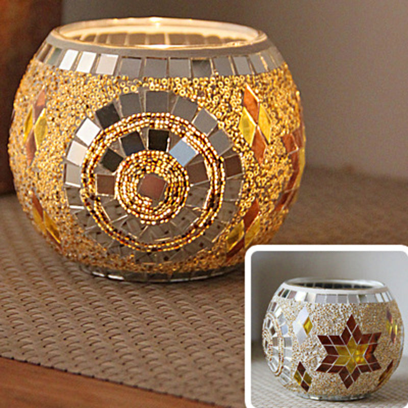 Bougeoir en mosaïque de verre rétro européen Olivenorma