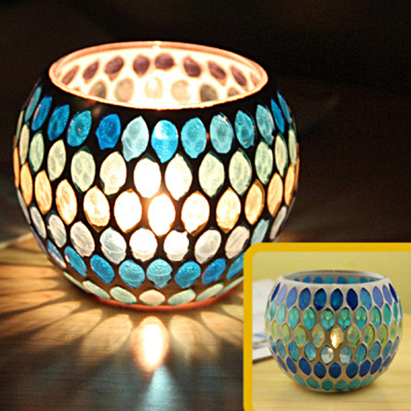 Bougeoir en mosaïque de verre rétro européen Olivenorma