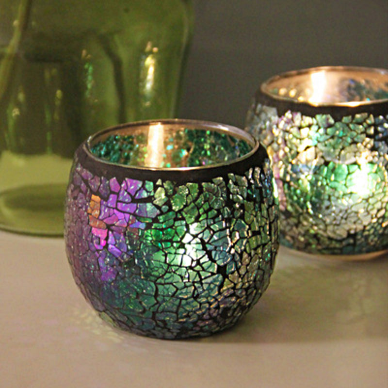 Bougeoir en mosaïque de verre rétro européen Olivenorma