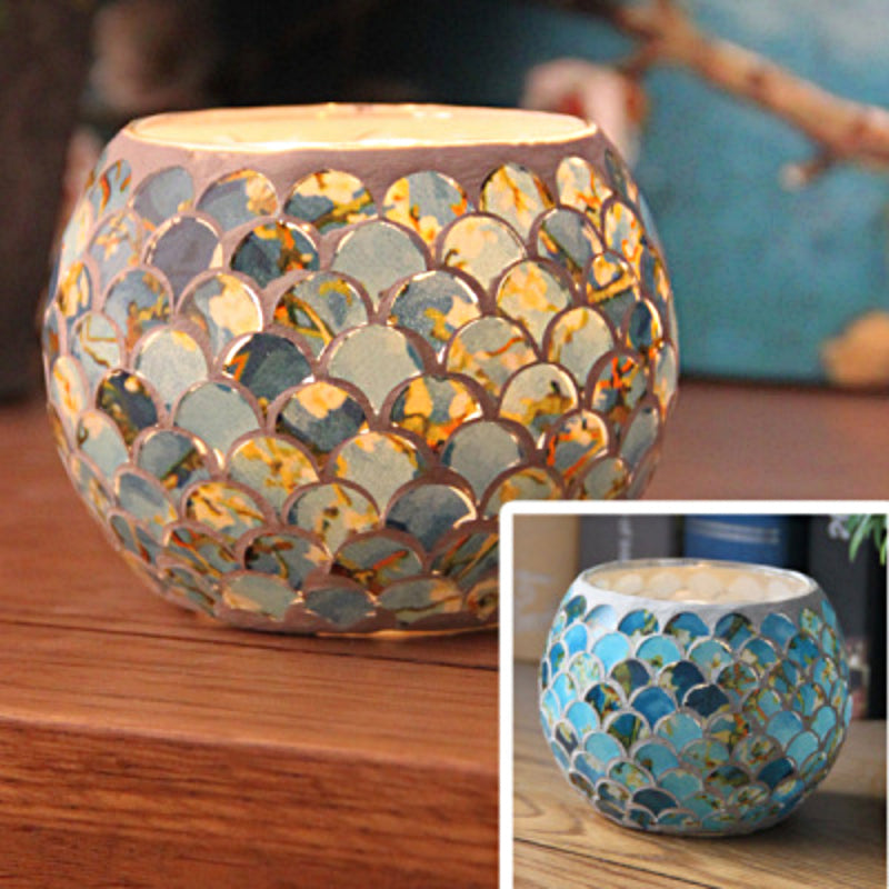 Bougeoir en mosaïque de verre rétro européen Olivenorma