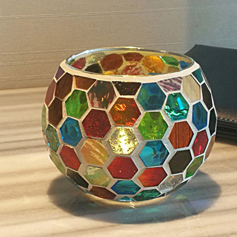 Bougeoir en mosaïque de verre rétro européen Olivenorma