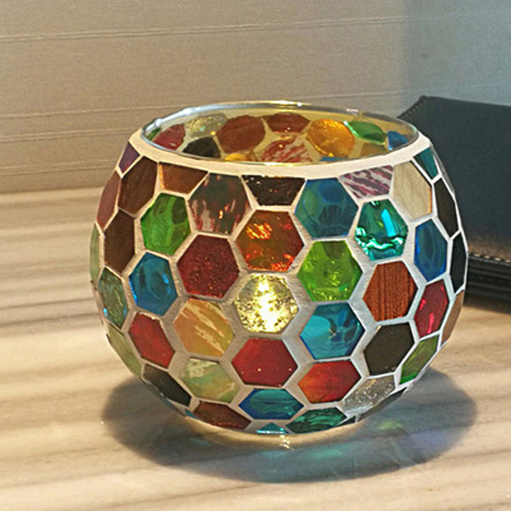 Bougeoir en mosaïque de verre rétro européen Olivenorma