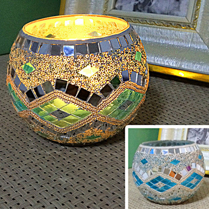 Bougeoir en mosaïque de verre rétro européen Olivenorma