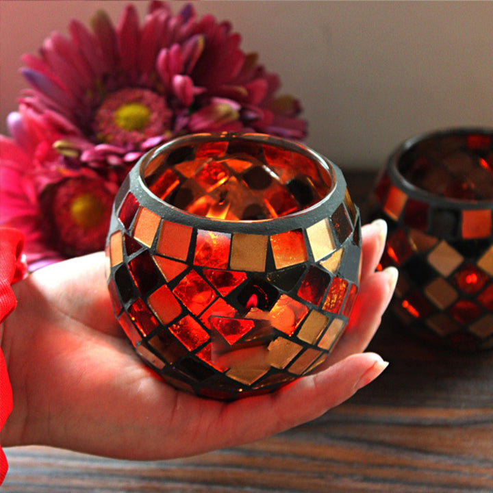 Bougeoir en mosaïque de verre rétro européen Olivenorma