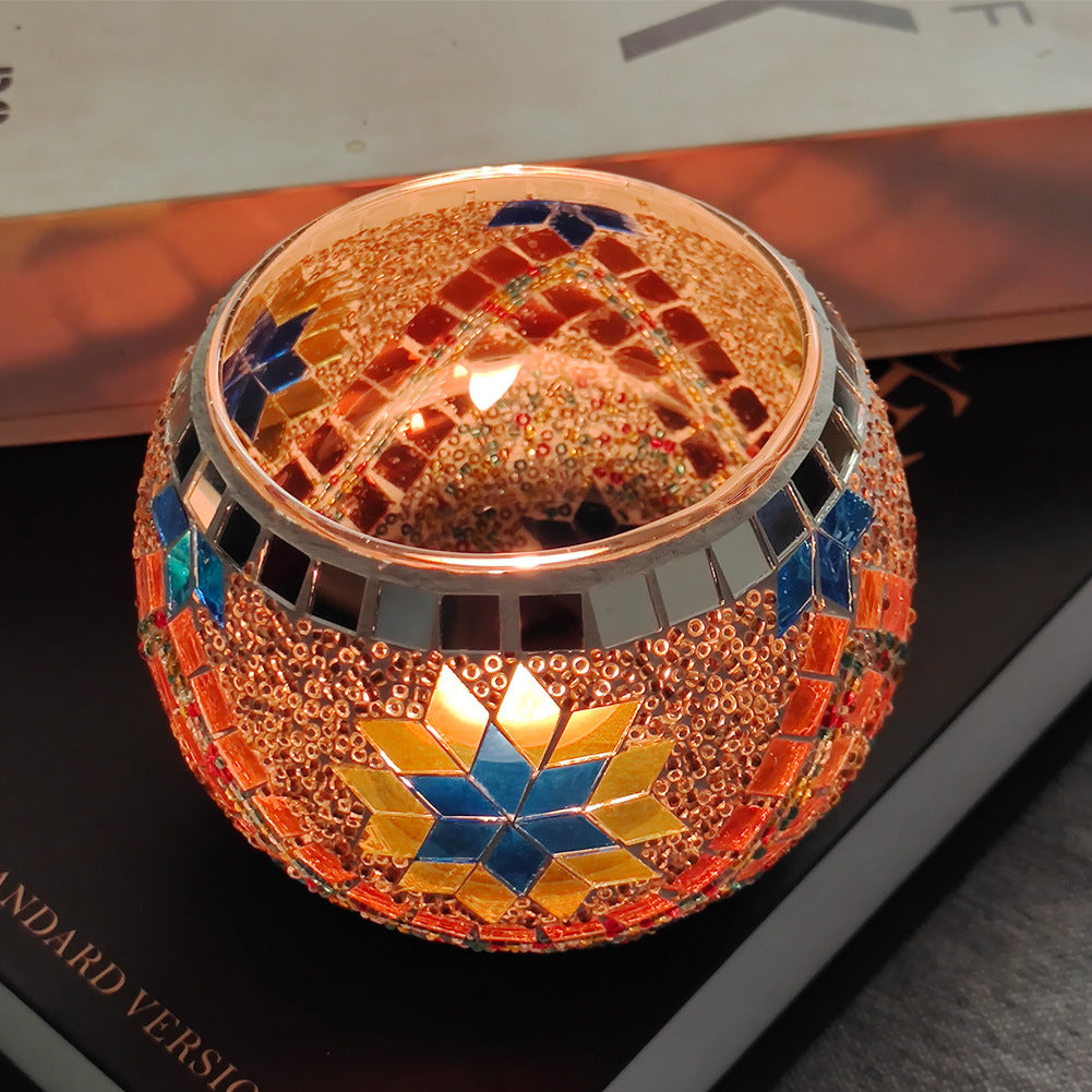 Bougeoir en mosaïque de verre rétro européen Olivenorma