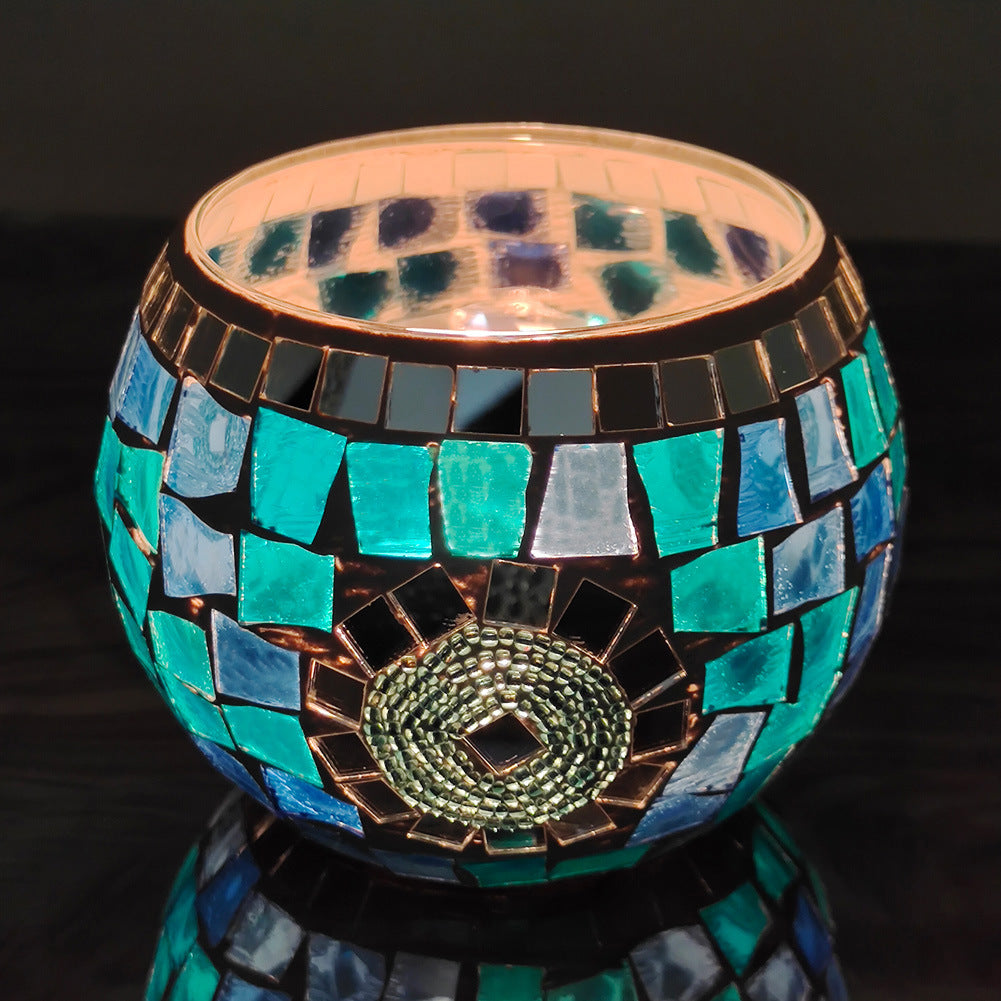 Bougeoir en mosaïque de verre rétro européen Olivenorma