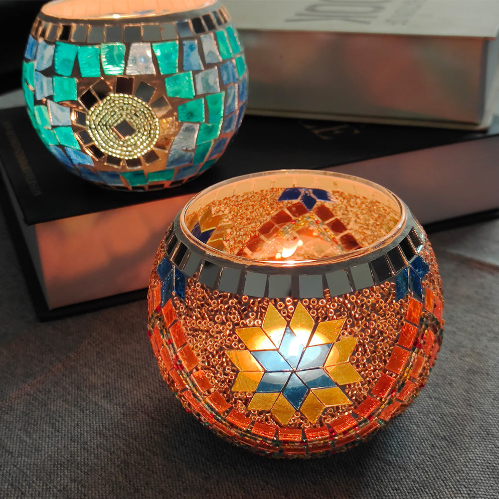 Bougeoir en mosaïque de verre rétro européen Olivenorma