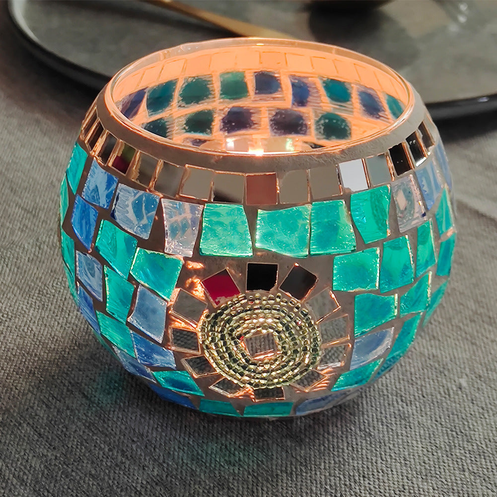 Bougeoir en mosaïque de verre rétro européen Olivenorma