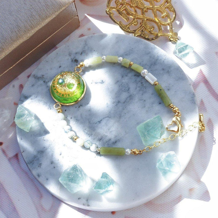 Ensemble de bijoux avec collier et bracelet en perles péridot et arbre de vie Olivenorma