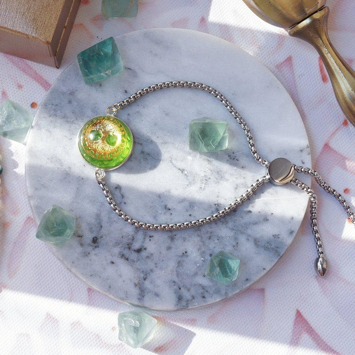 Ensemble de bijoux avec collier et bracelet en perles péridot et arbre de vie Olivenorma