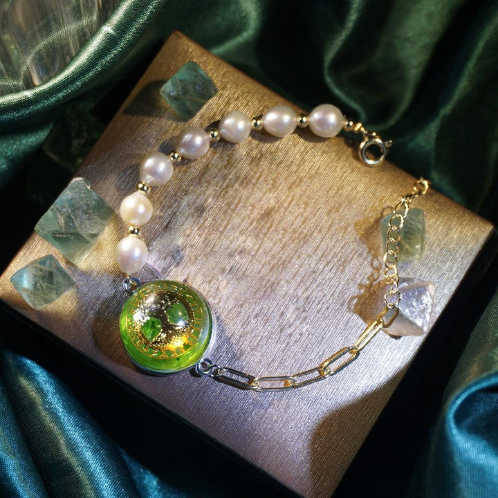 Ensemble de bijoux avec collier et bracelet en perles péridot et arbre de vie Olivenorma