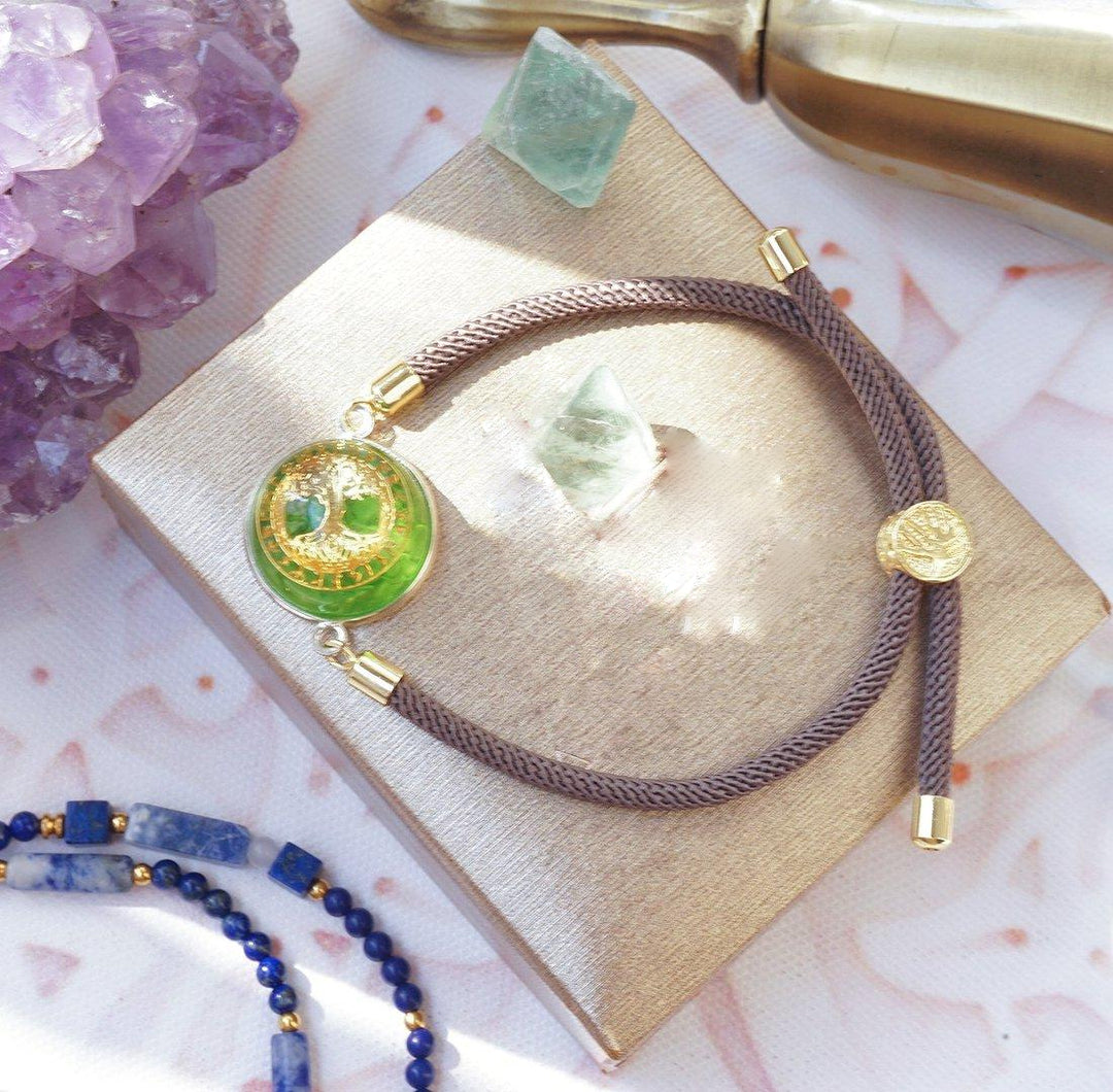 Ensemble de bijoux avec collier et bracelet en perles péridot et arbre de vie Olivenorma