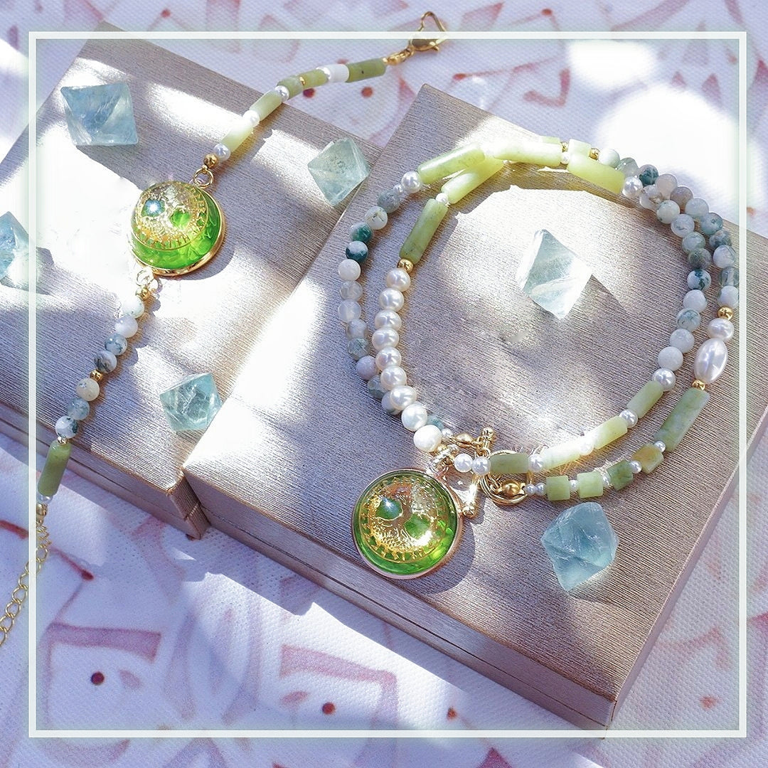 Ensemble de bijoux avec collier et bracelet en perles péridot et arbre de vie Olivenorma