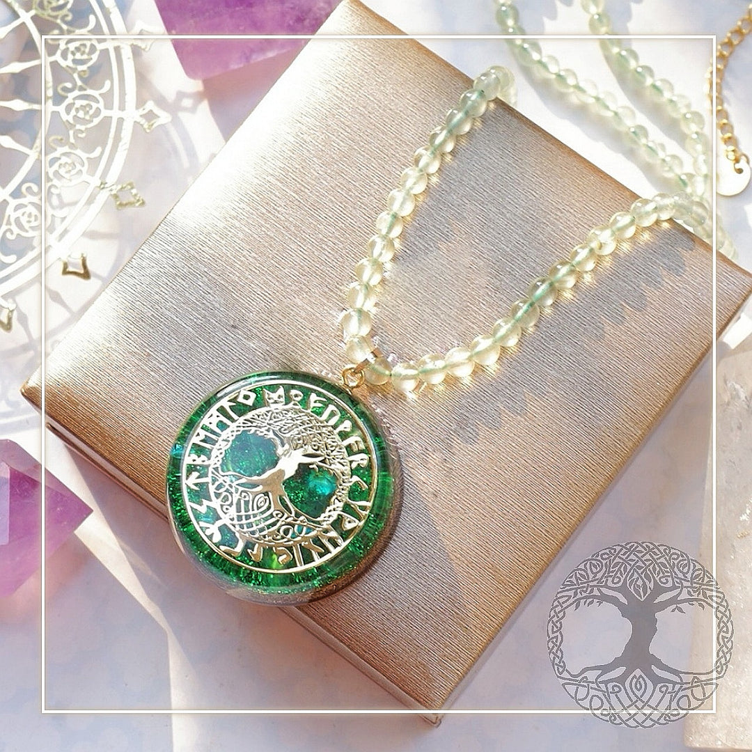 Ensemble de bijoux avec collier et bracelet en perles péridot et arbre de vie Olivenorma