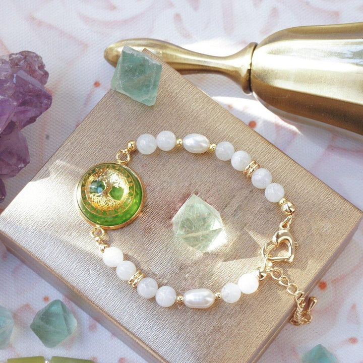 Ensemble de bijoux avec collier et bracelet en perles péridot et arbre de vie Olivenorma