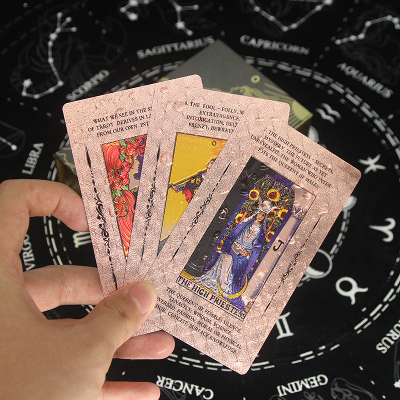 Carte de tarot en PVC imperméable à imprimé cosmique Olivenorma en or rose