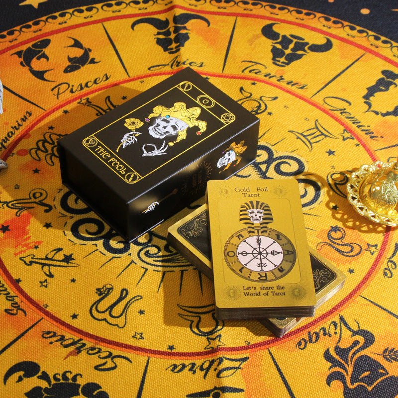 Carte de tarot imperméable en PVC noir et doré avec motif de crâne Olivenorma