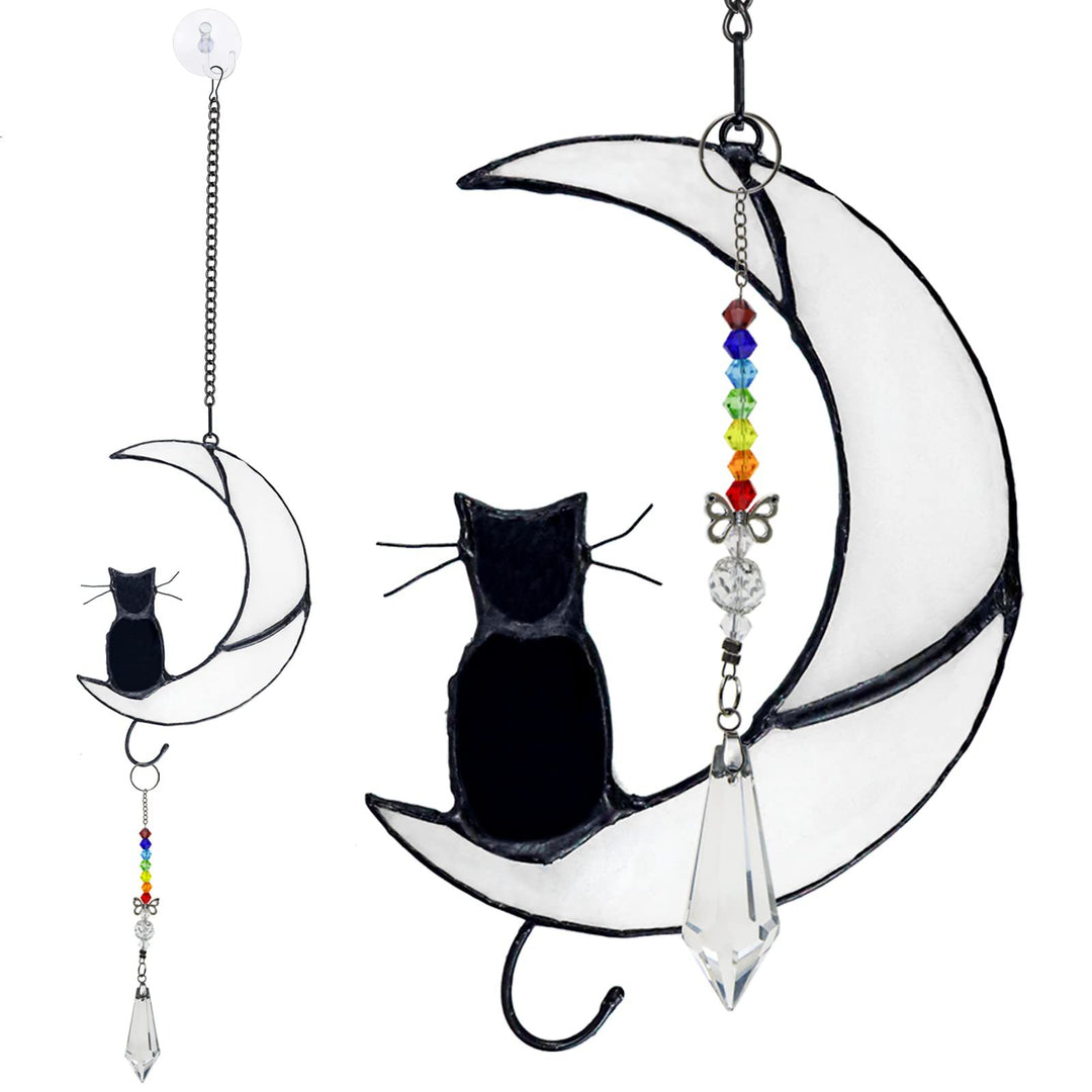 Ornement de fenêtre en verre Olivenorma White Moon Chat Noir