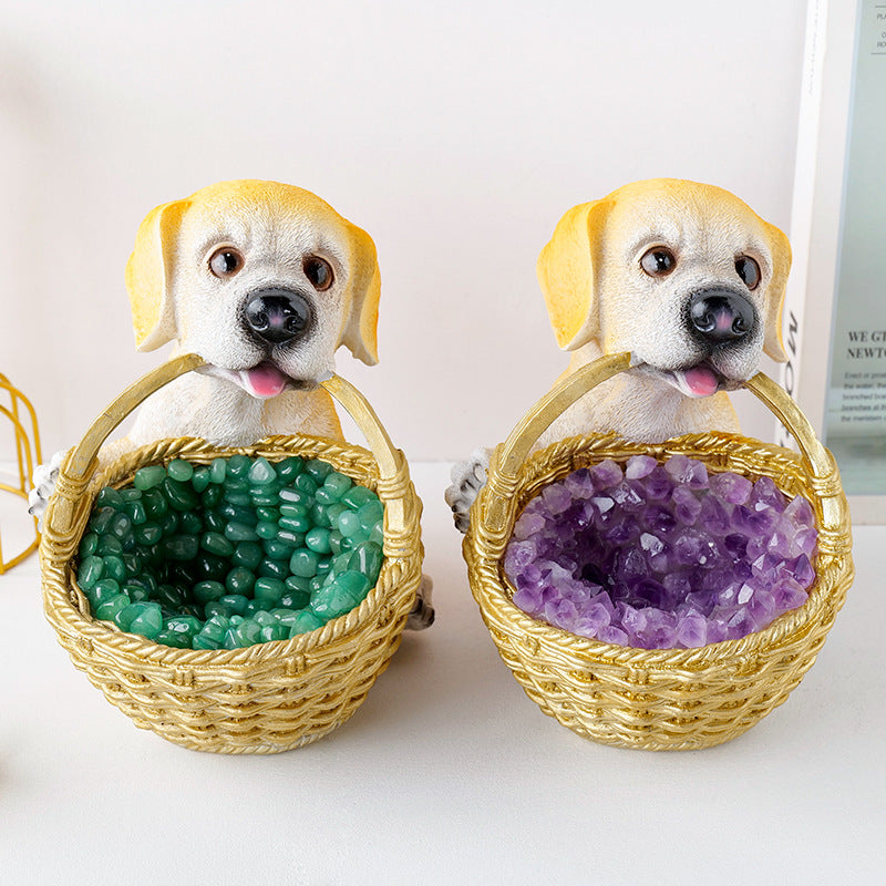 Lampe de nuit en cristal en forme de chien avec gravier en cristal naturel Olivenorma