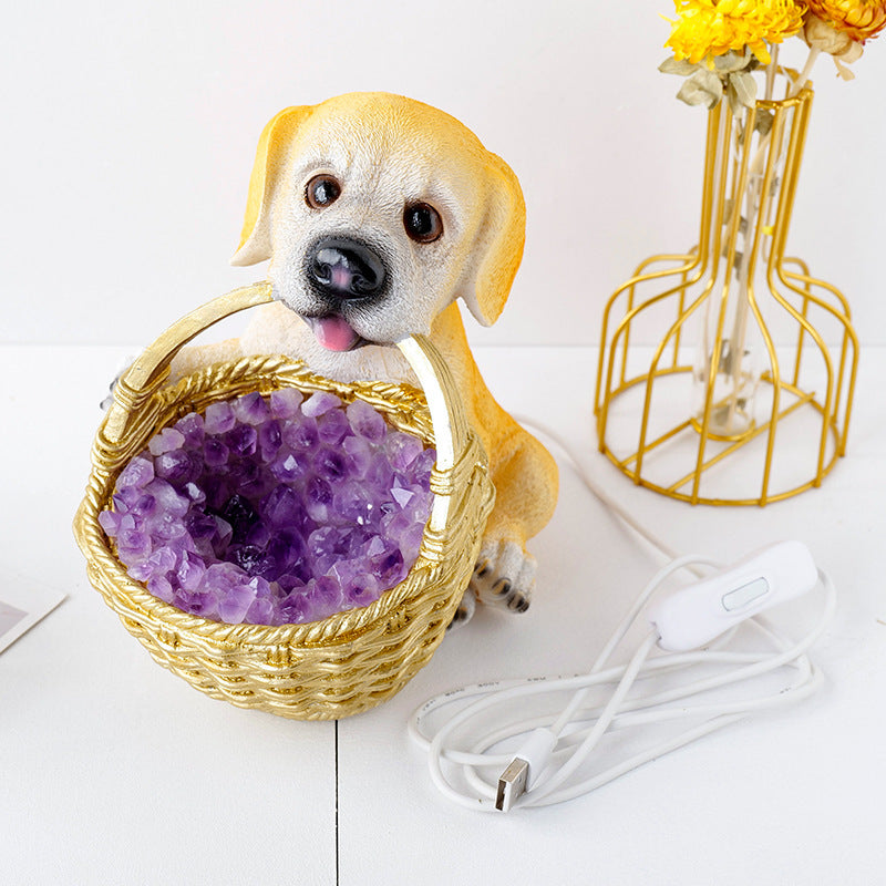 Lampe de nuit en cristal en forme de chien avec gravier en cristal naturel Olivenorma