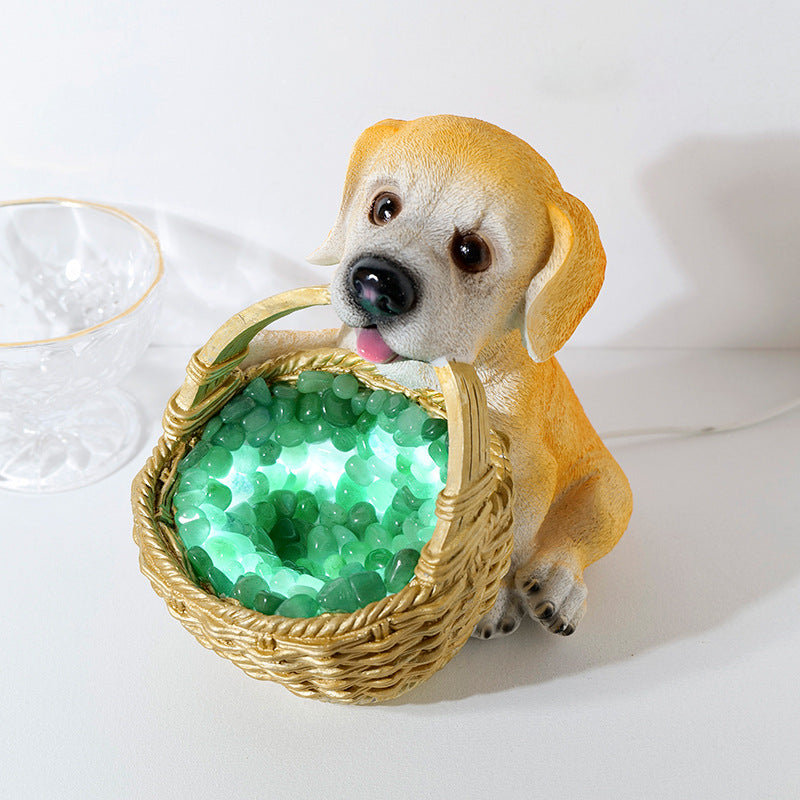 Lampe de nuit en cristal en forme de chien avec gravier en cristal naturel Olivenorma