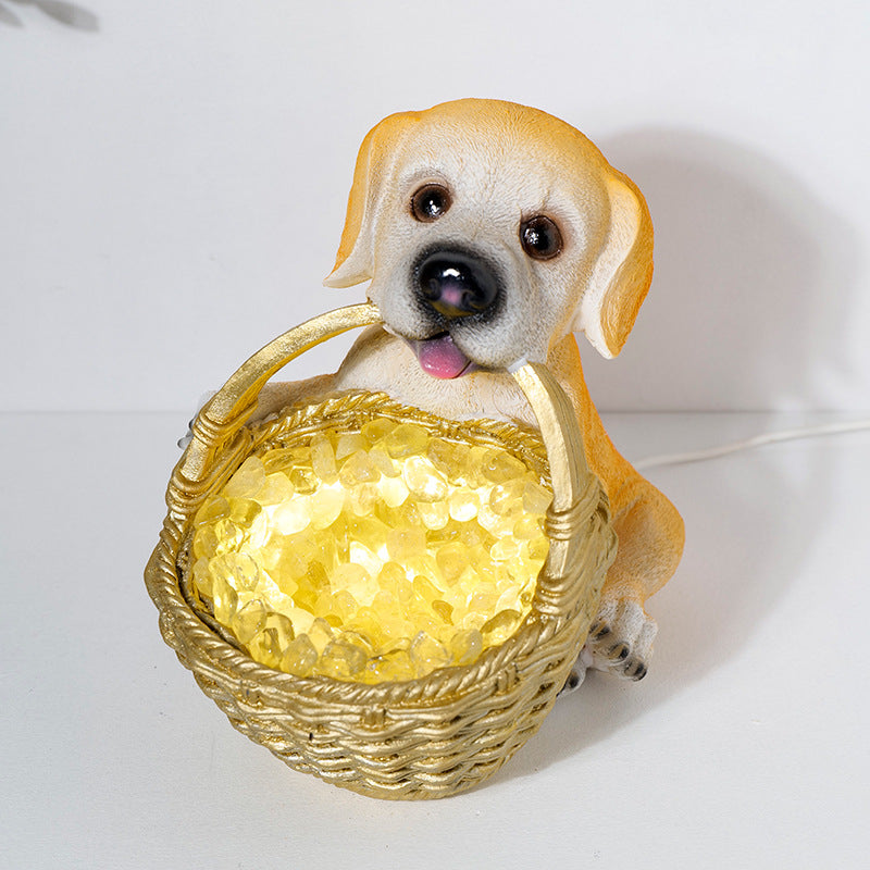 Lampe de nuit en cristal en forme de chien avec gravier en cristal naturel Olivenorma