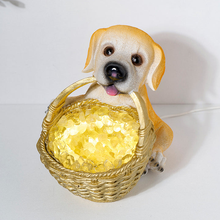 Lampe de nuit en cristal en forme de chien avec gravier en cristal naturel Olivenorma