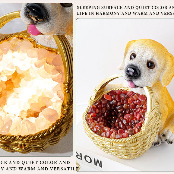 Lampe de nuit en cristal en forme de chien avec gravier en cristal naturel Olivenorma