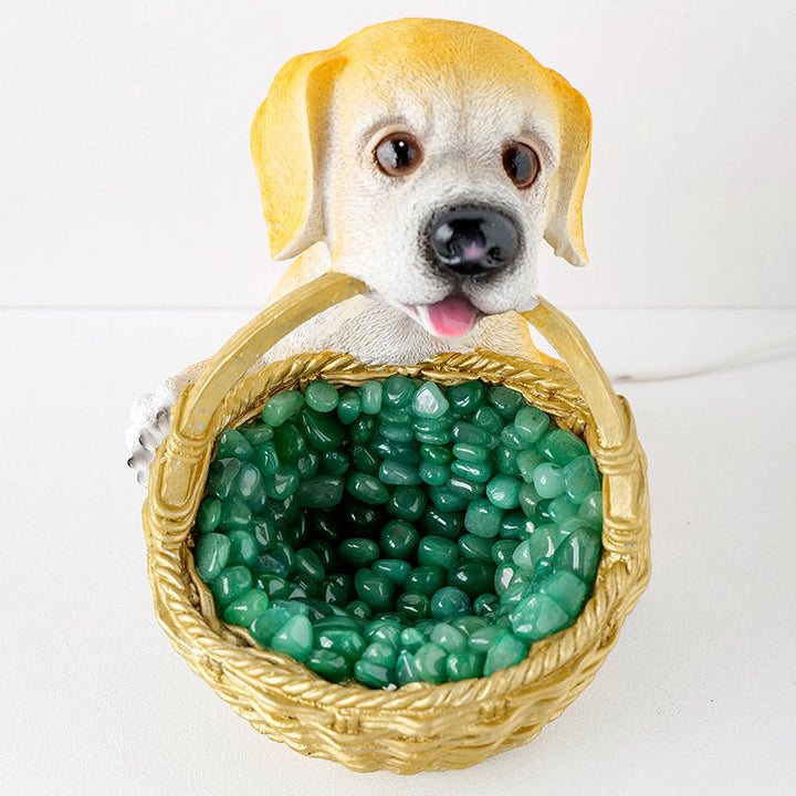 Lampe de nuit en cristal en forme de chien avec gravier en cristal naturel Olivenorma