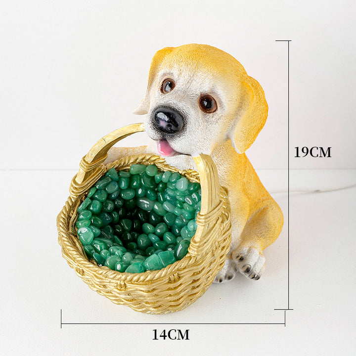 Lampe de nuit en cristal en forme de chien avec gravier en cristal naturel Olivenorma