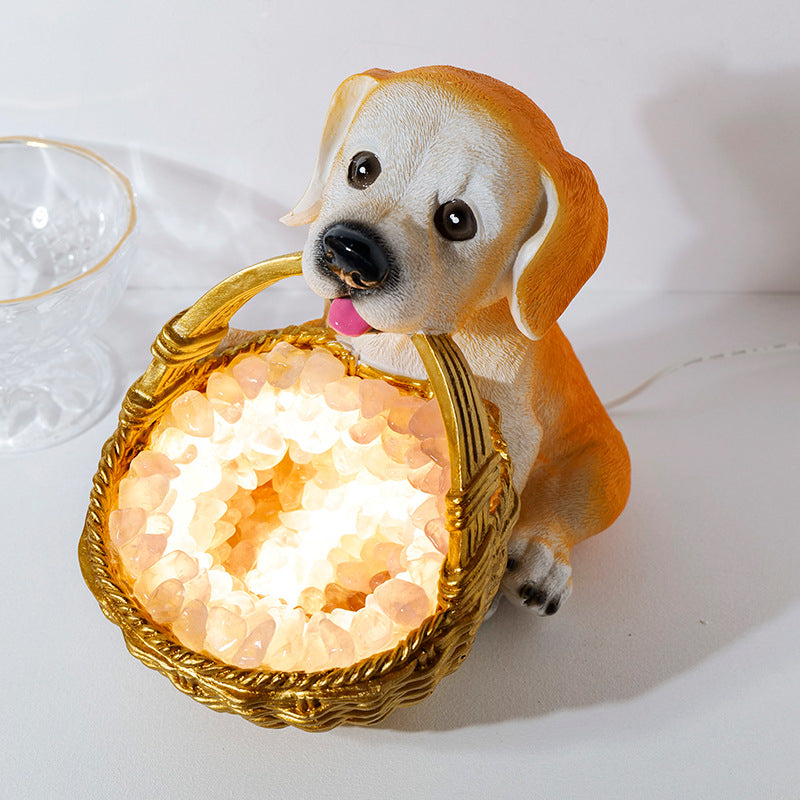 Lampe de nuit en cristal en forme de chien avec gravier en cristal naturel Olivenorma