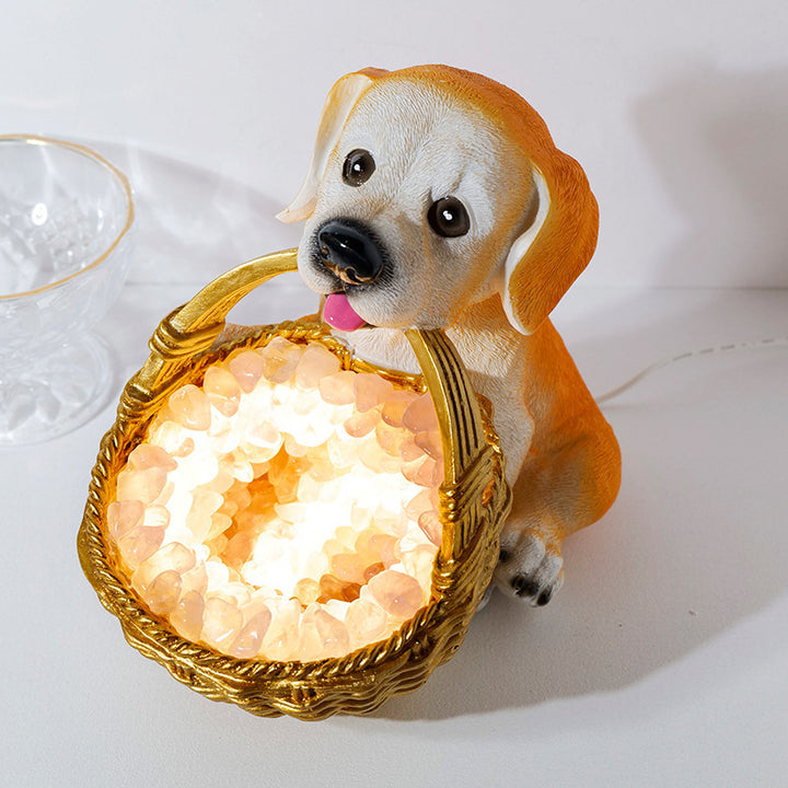 Lampe de nuit en cristal en forme de chien avec gravier en cristal naturel Olivenorma