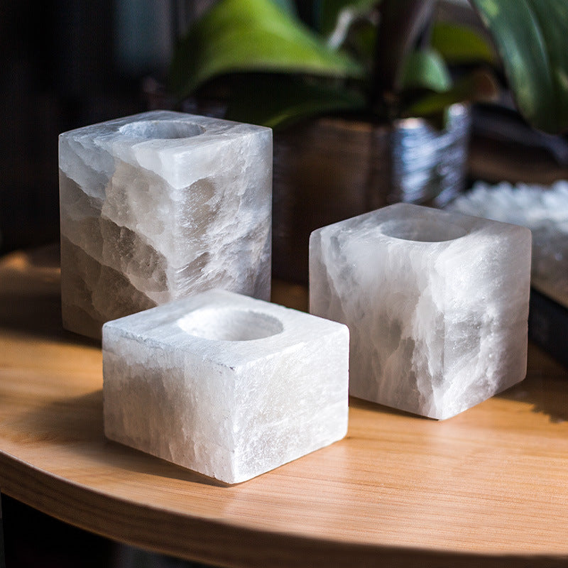 Bougeoir minéral en gypse en forme de cube de sucre Olivenorma