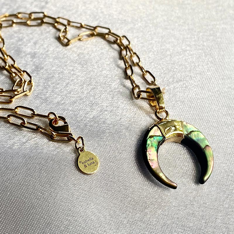 Collier croissant de lune en pierres précieuses Olivenorma