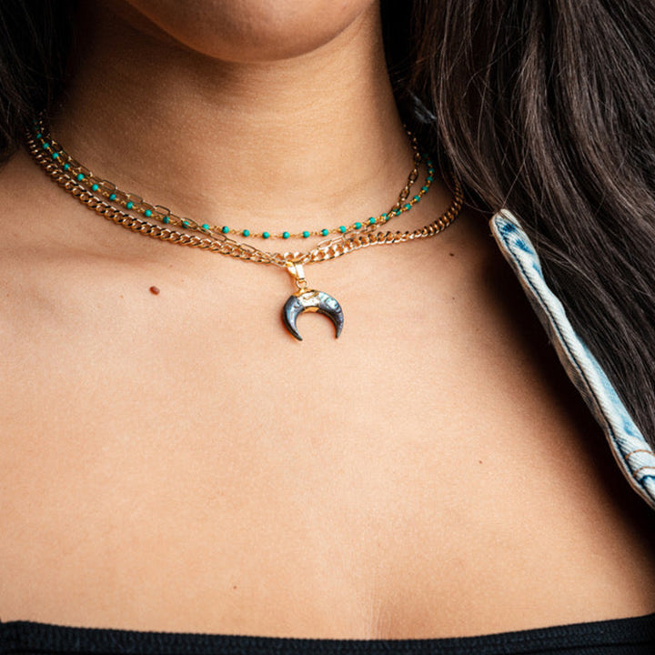 Collier croissant de lune en pierres précieuses Olivenorma