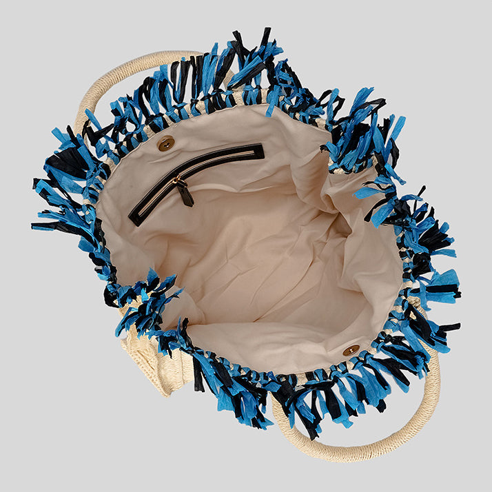 Sac de paille de vacances à pompon de grande capacité avec motif Hamsa Evil Eye Olivenorma