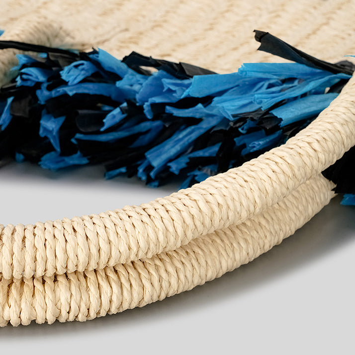 Sac de paille de vacances à pompon de grande capacité avec motif Hamsa Evil Eye Olivenorma