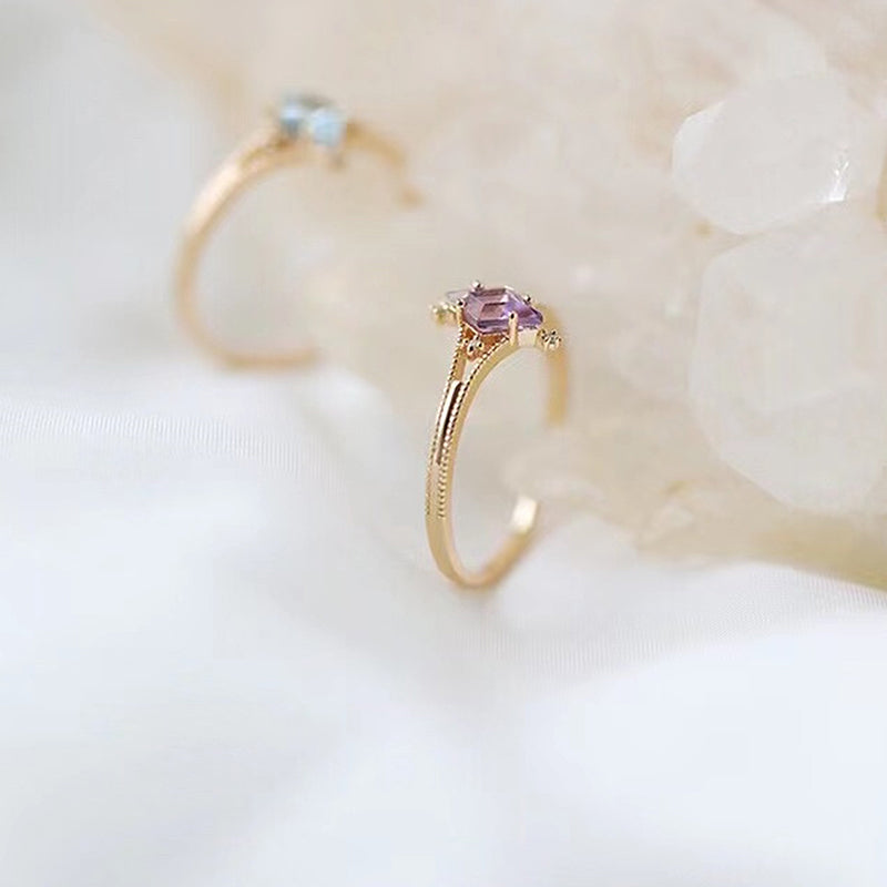 Bague de guérison en forme d'étoile avec topaze bleue et améthyste Olivenorma