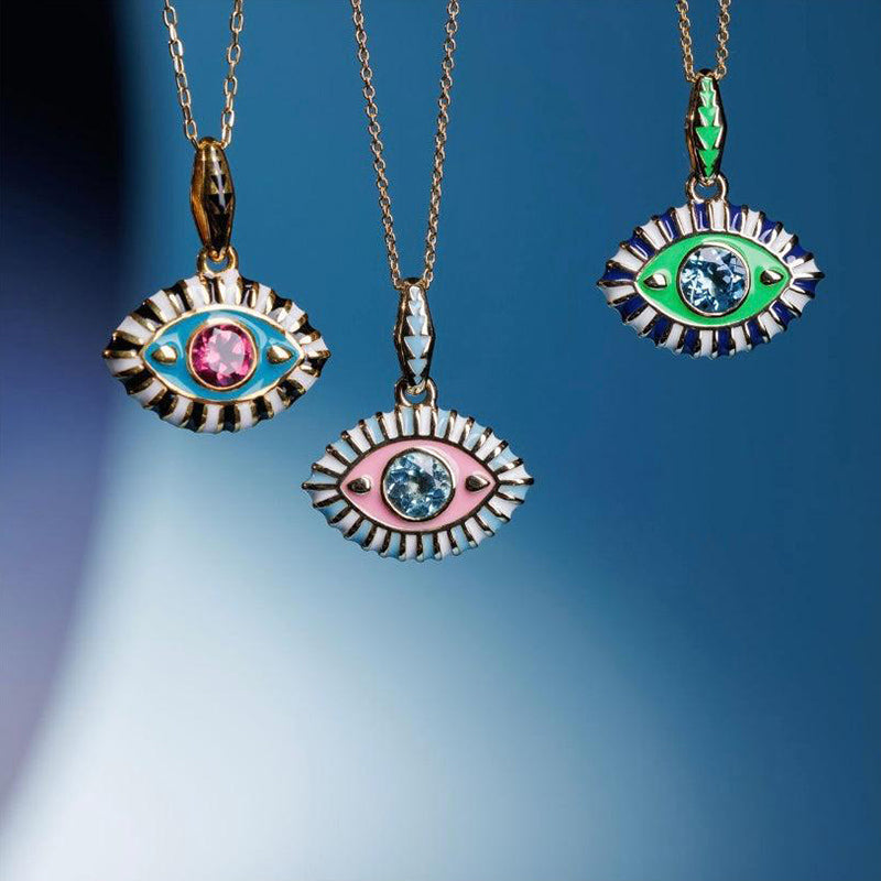 Collier en acier titane et pierre précieuse œil du diable Olivenorma