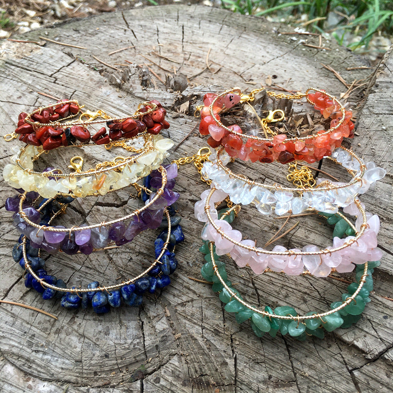 Bracelet manchette à pampilles en pierres précieuses naturelles irrégulières Olivenorma