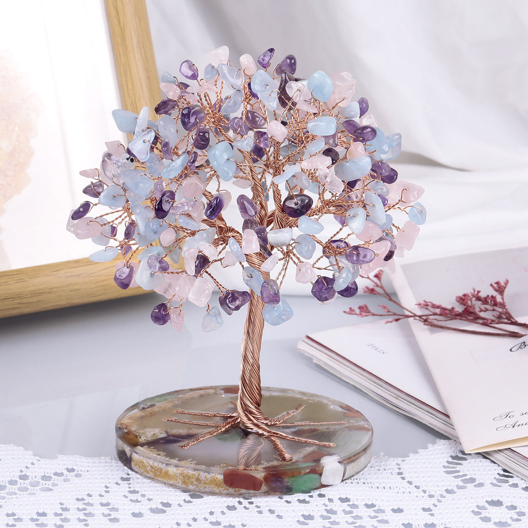 Base de pièce ronde en agate Olivenorma , cristal de guérison, arbre Feng Shui